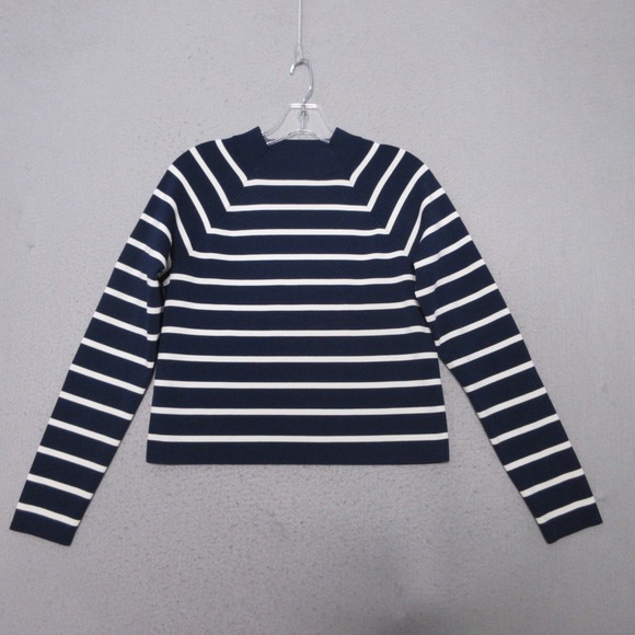 Lauren Ralph Lauren Sweater Large Blue White Mock Nautical Preppy Old Money Slim - Picture 1 of 7
